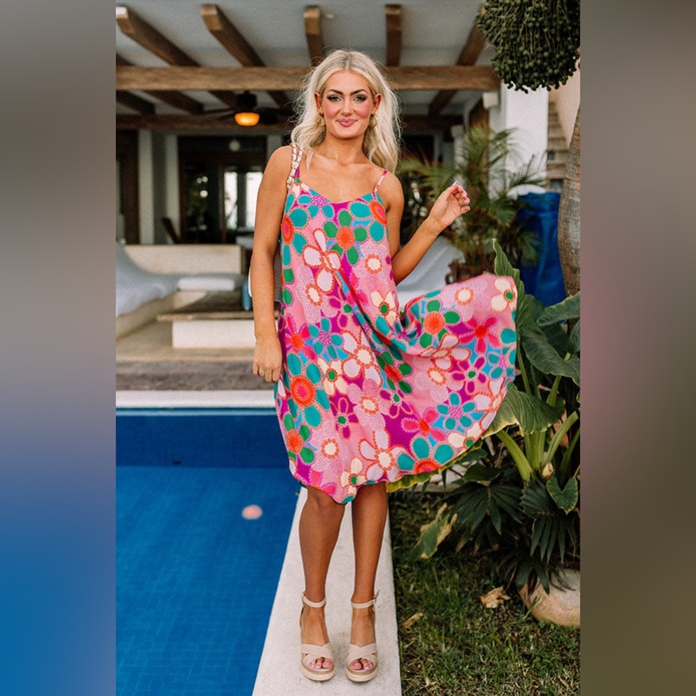 SWEET GEORGIA PEACH FLORAL MIDI DRESS IN PINK